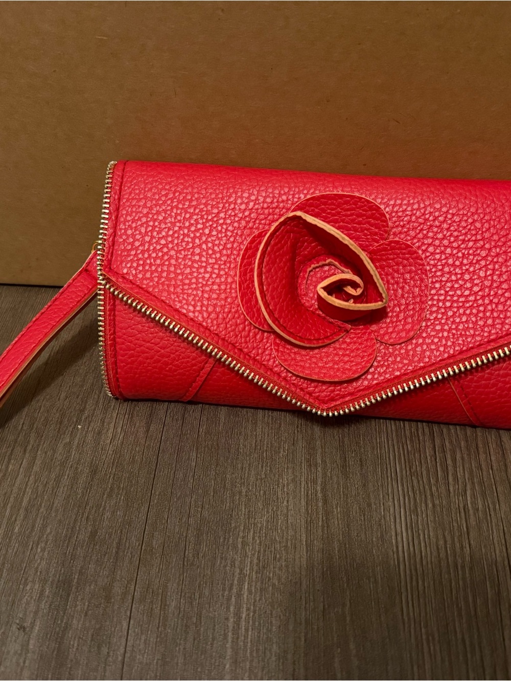 Red Floral Accent Wristlet Clutch - Women's Bag